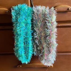 Set of 2 teal/blue and pastel rainbow handmade crochet boa scarf Y2K fashion